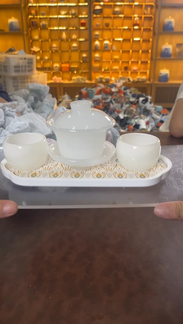 瓷片花溪陶瓷00000琉璃盖碗+2杯+茶盘