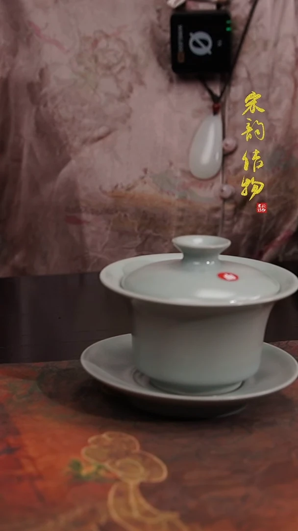 摆件纯手工清凉寺原矿釉月白釉马蹄盖碗