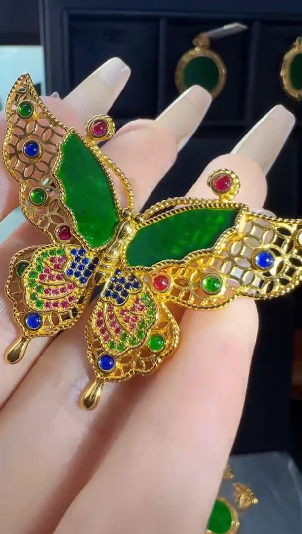 【闪购商品】翡翠吊坠(不含链)银S925镀金镶嵌天然缅甸翡翠A货吊坠