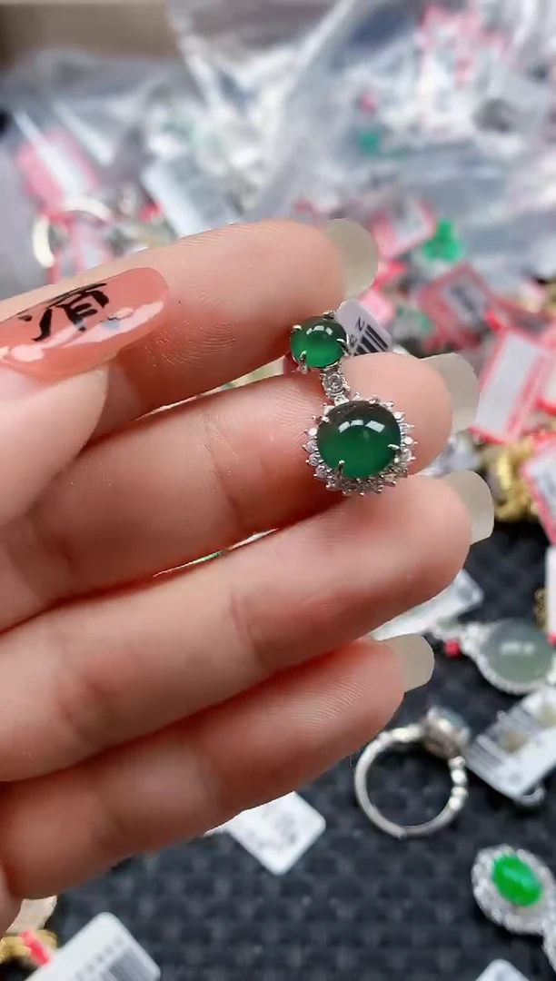 银S925镶嵌戒指翡翠天然A货缅甸翡翠