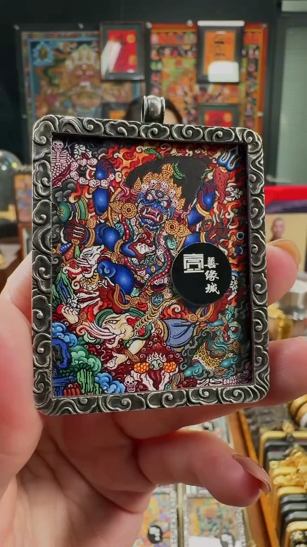 吊坠壹善缘城手绘唐卡黑六臂