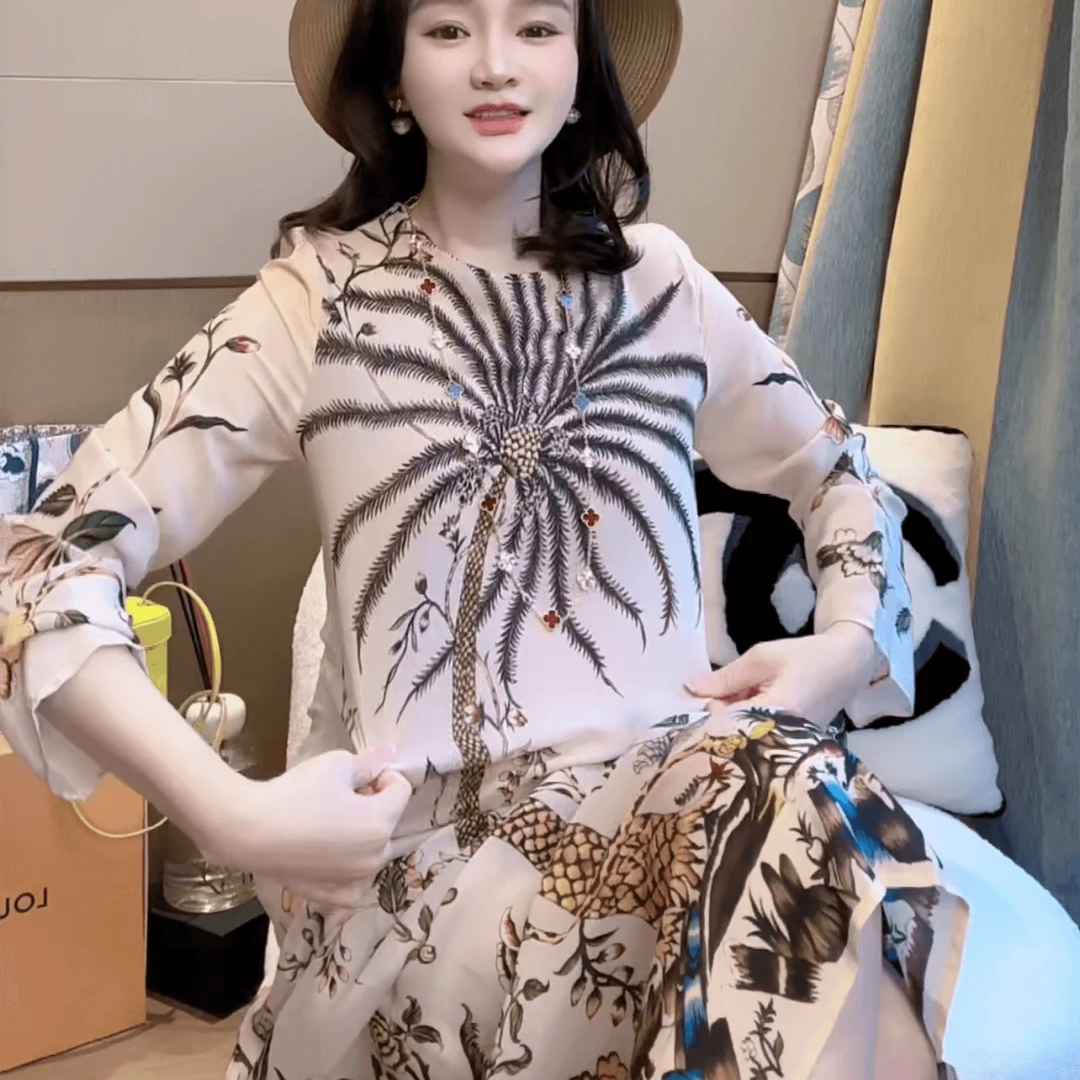 【丝芙玉禄】（S096）100%真丝双绉度假风长裙连衣裙桑蚕丝女装连衣裙