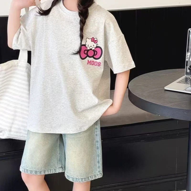 虚拟猫2025年女童夏季短袖宽松学生卡通T恤上衣ins夏装韩版kt猫