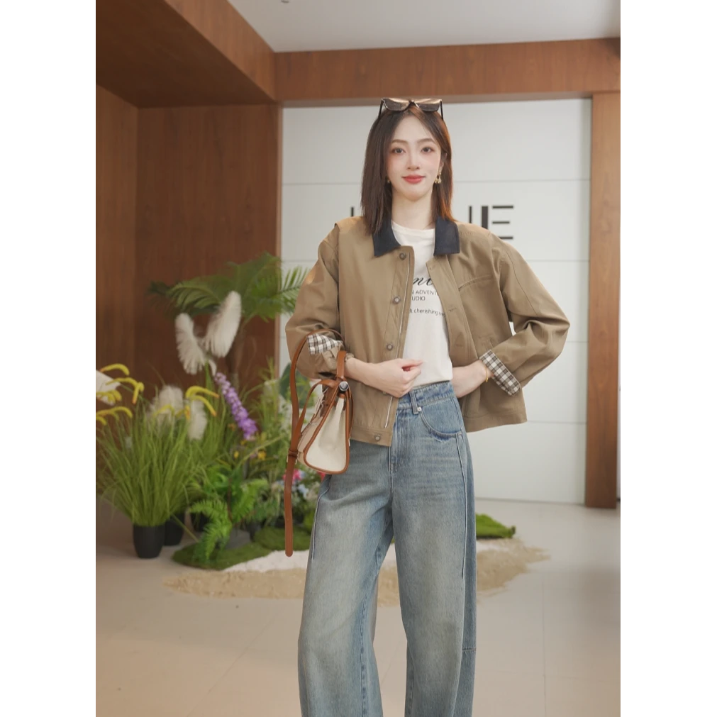 KBNE25秋季新款巴恩风短外套女小个子卡其色外衣短款气质长袖上衣