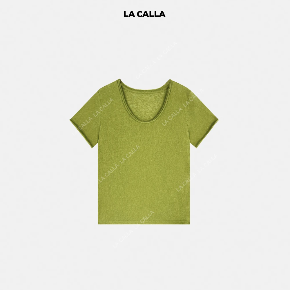 LA CALLA双领卷边日系极简纯色T恤YY51-2166