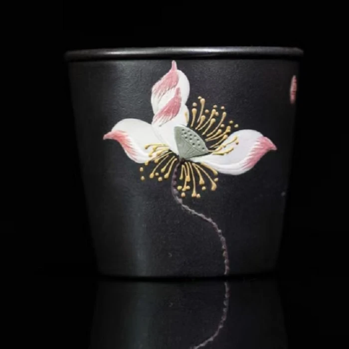 y0196荷塘月色石黄紫砂主人杯