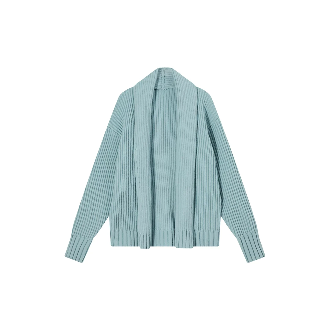 高端货~2026春秋坑条针织长袖外套女内搭条纹背心抽绳垂感套装