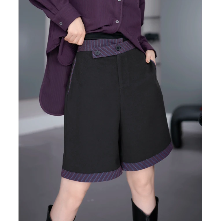 鑫鑫2025秋冬季新款小众炸街高级感女装拼接设计百搭短裤33509