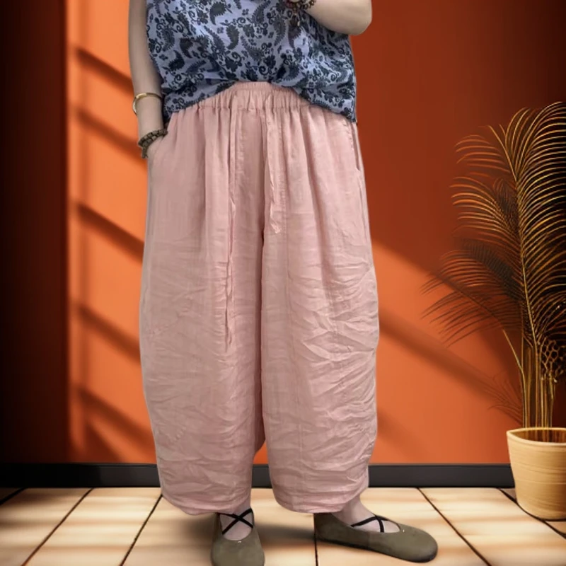 那年100%苎麻夏季复古休闲百搭款灯笼裤松紧腰（长85臀围140）阔腿