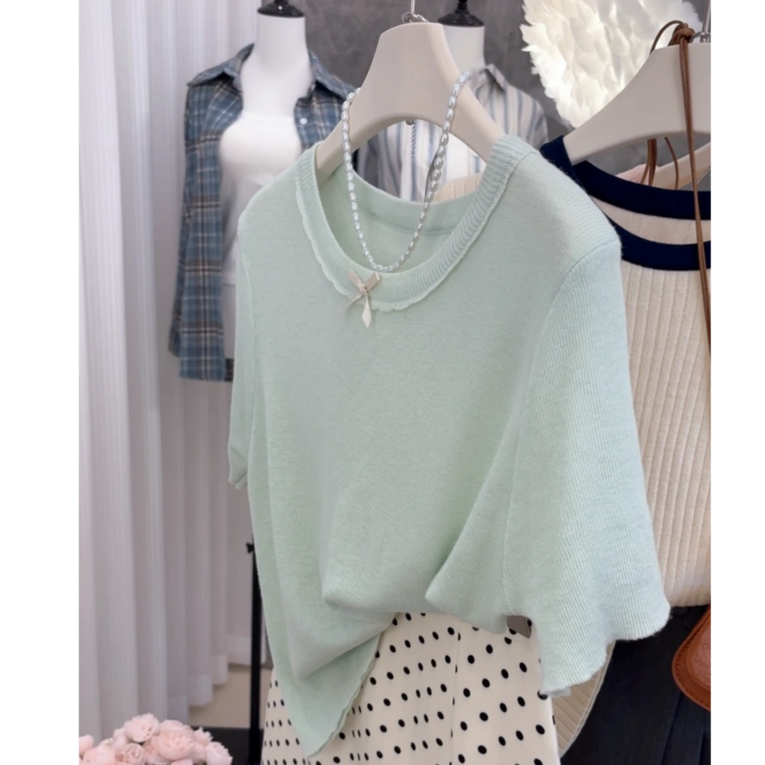 温柔风圆领短袖恤网络爆款夏季针织上衣休闲潮