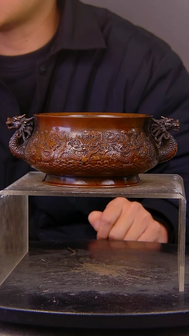 烽*红山水铜缘紫铜香炉结缘1111