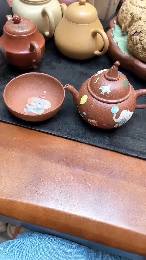 茶壶紫砂听****子五彩段小飞象壶