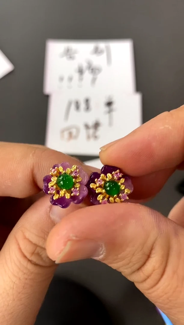 【闪购商品】翡翠耳饰银S925镀金镶嵌买断价