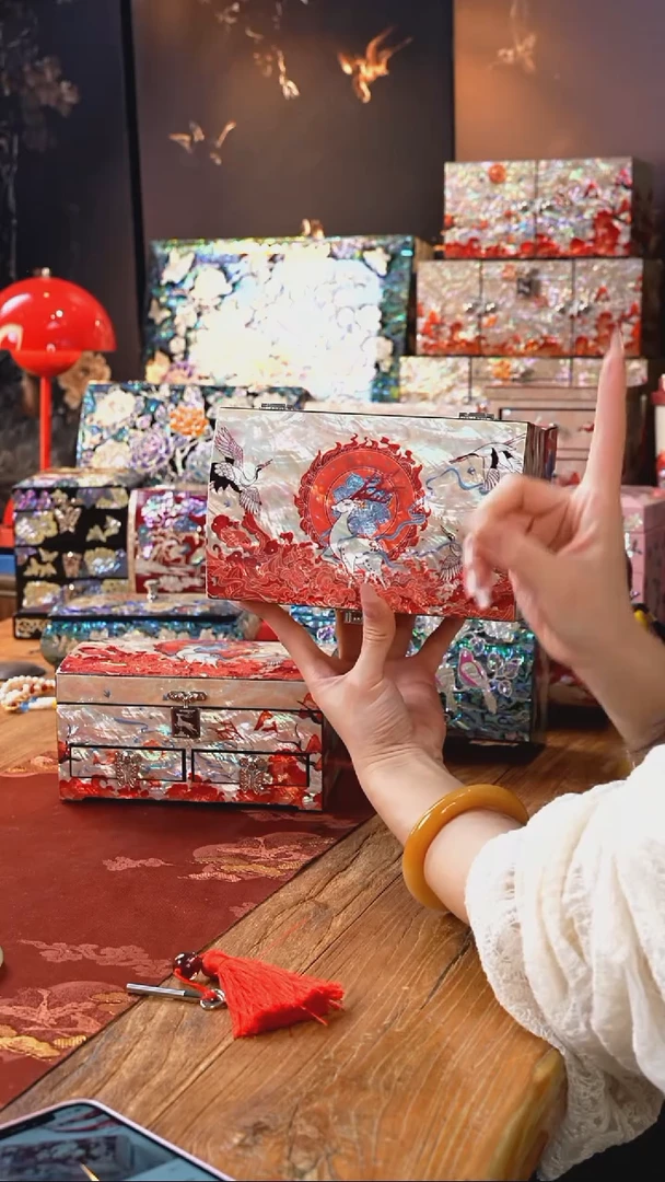 【闪购商品】瓷片螺钿工艺香椿木首饰盒