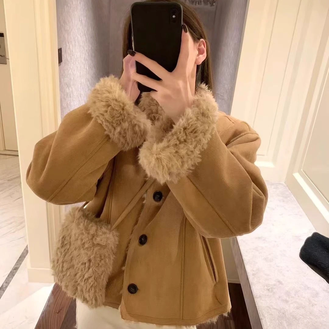 【现货+运费险】韩系冬季加厚保暖时尚翻领短款毛毛外套DJ528