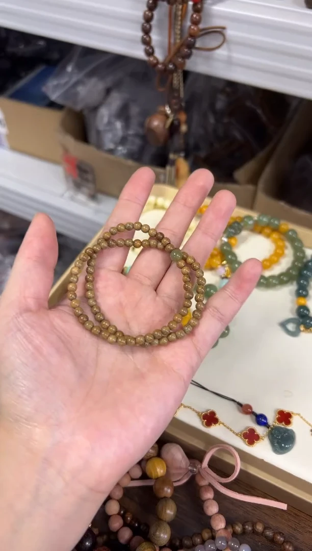 未镶嵌维腊木（绿檀）吊坠和田玉绿檀木款双圈手链[0526]