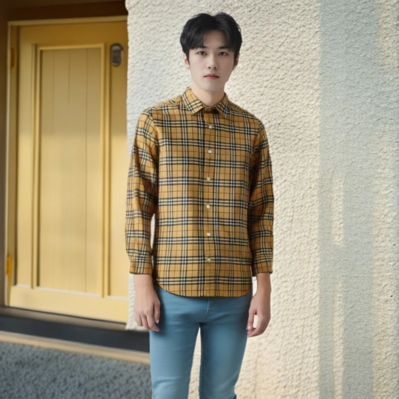 99新 BURBERRY/博柏利 11884889 经典格纹翻领衬衫 卡其色 XS码