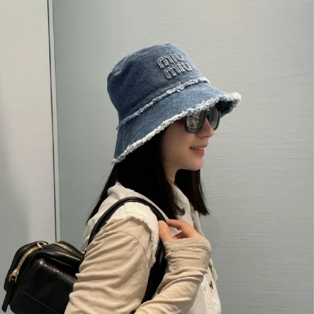 全新未使用 MIU MIU/缪缪 深蓝色LOGO牛仔布渔夫帽