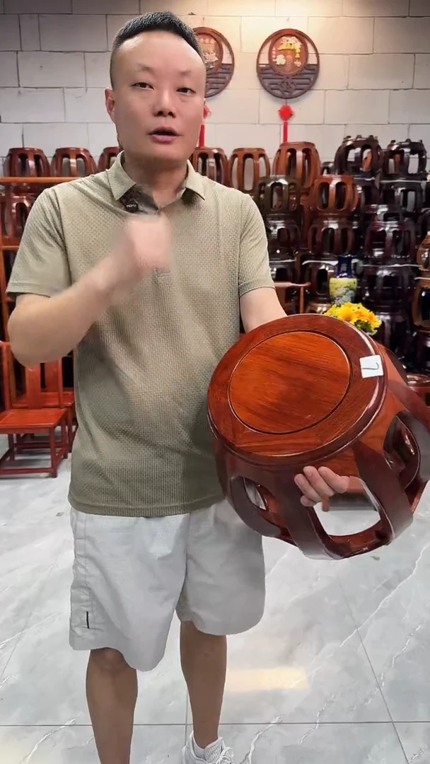 花梨木类家具【微瑕】花梨色大号鼓凳单个7号