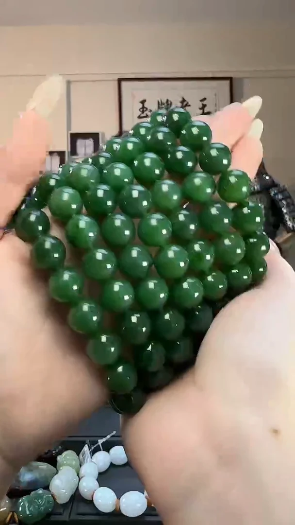 颈饰未镶嵌和田玉神***菜碧玉圆珠长链