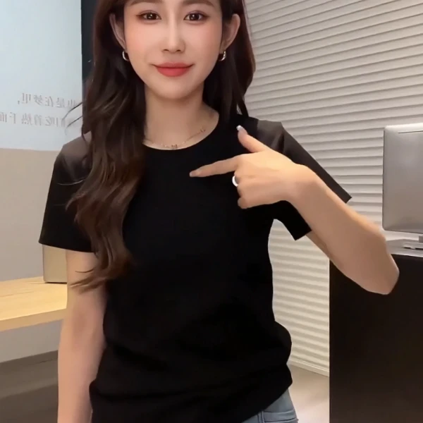 小众圆领正肩短袖t恤女装2025夏季新款休闲显瘦百搭纯色学生上衣