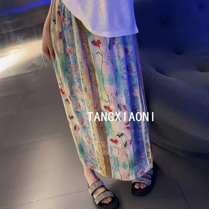 订单出 水墨油画【藤蔓深深】 肌理花朵半裙