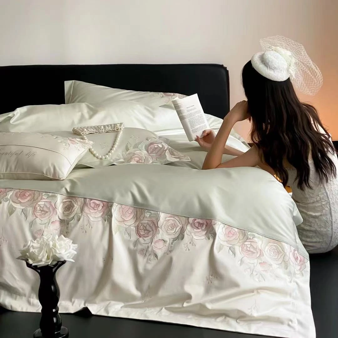 自在家 | 玫瑰物语   100支双股澳棉四件套精致刺绣全棉床上用品