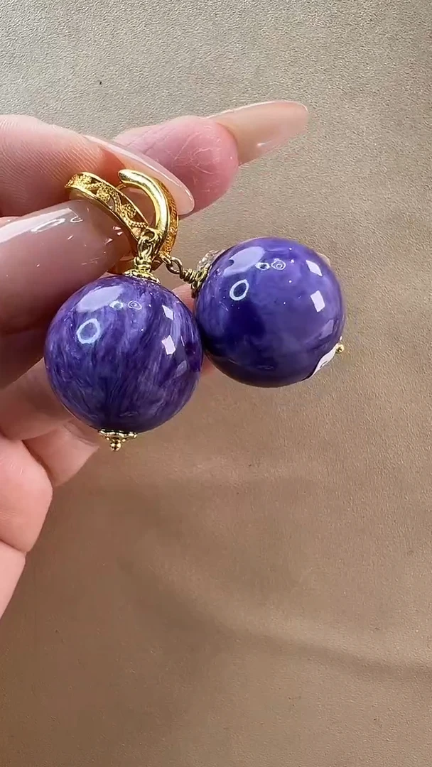 【闪购商品】查罗石（紫龙晶）耳钉未镶嵌耳环