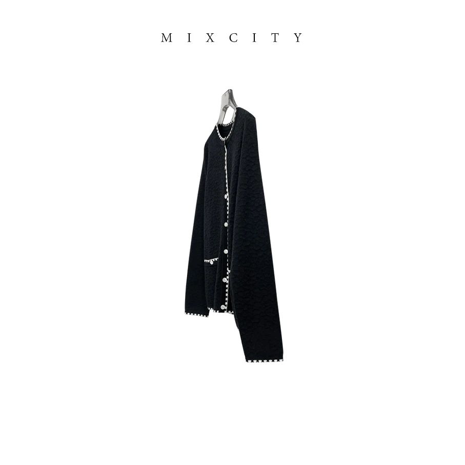 【亚楠本楠】小香风撞色开衫绵羊毛针织衫7766