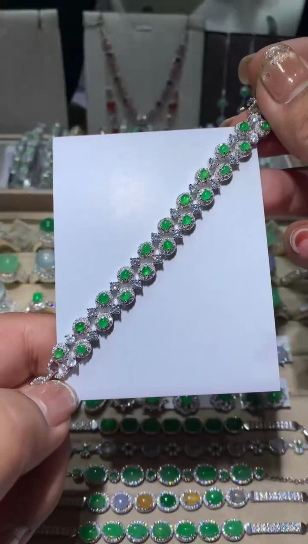 银S925镶嵌翡翠耳饰手链