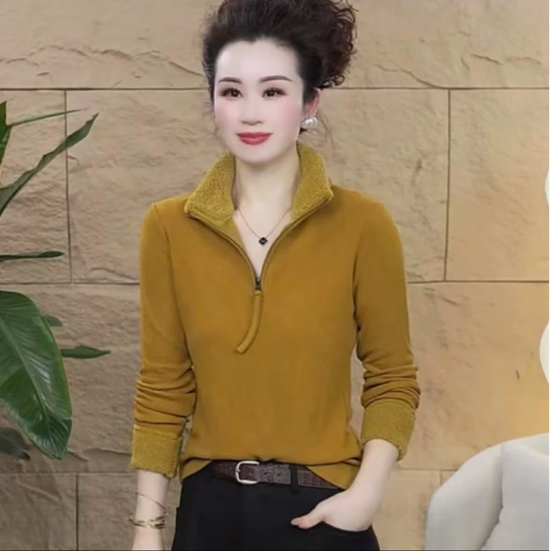 【歌莱图】2025冬款加绒时尚长袖拉链设计感休闲百搭上衣#5212