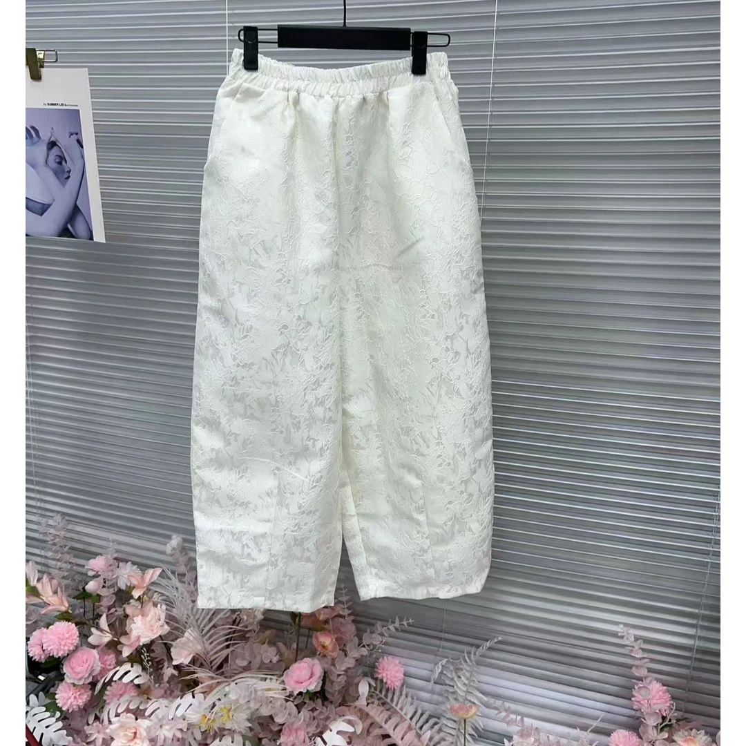 535【凡家衣橱】新中式气质百搭宽松提花花苞阔腿八分裤