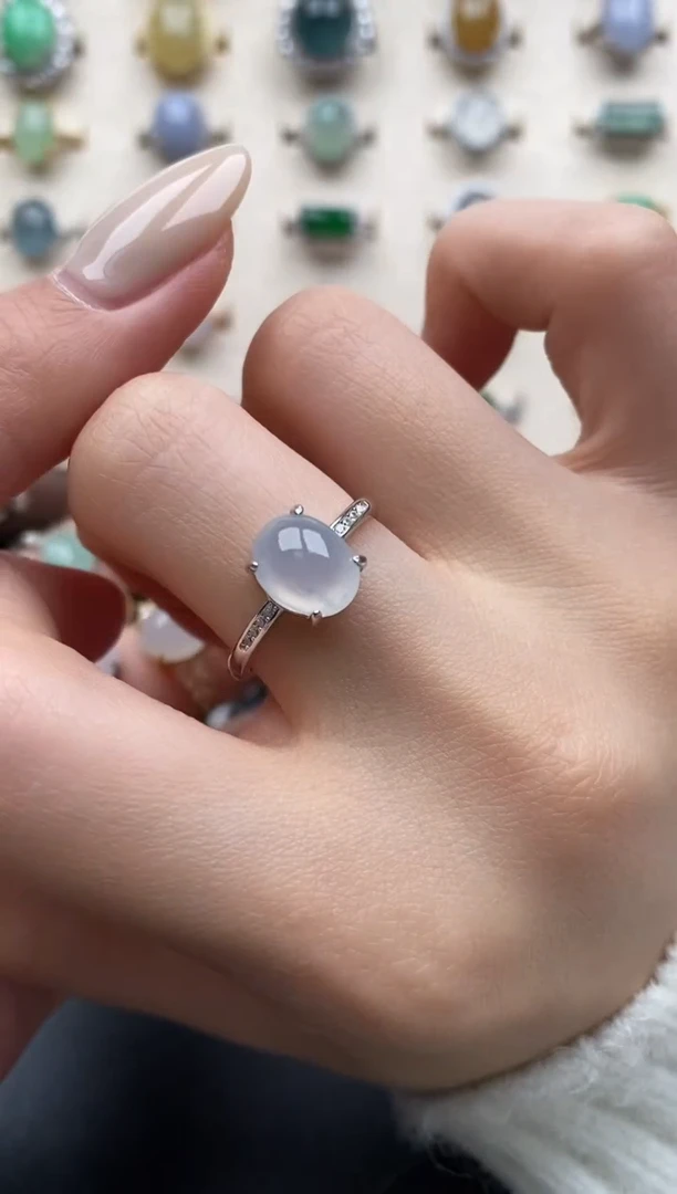 银S925镶嵌戒指翡翠一物一证一礼盒