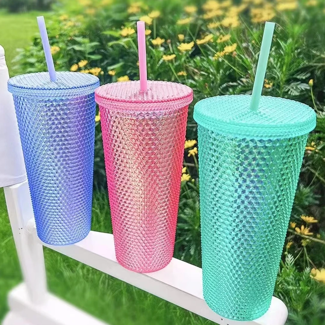 1298 炫彩榴莲杯大容量710ml扎手杯网红创意带盖便捷水杯