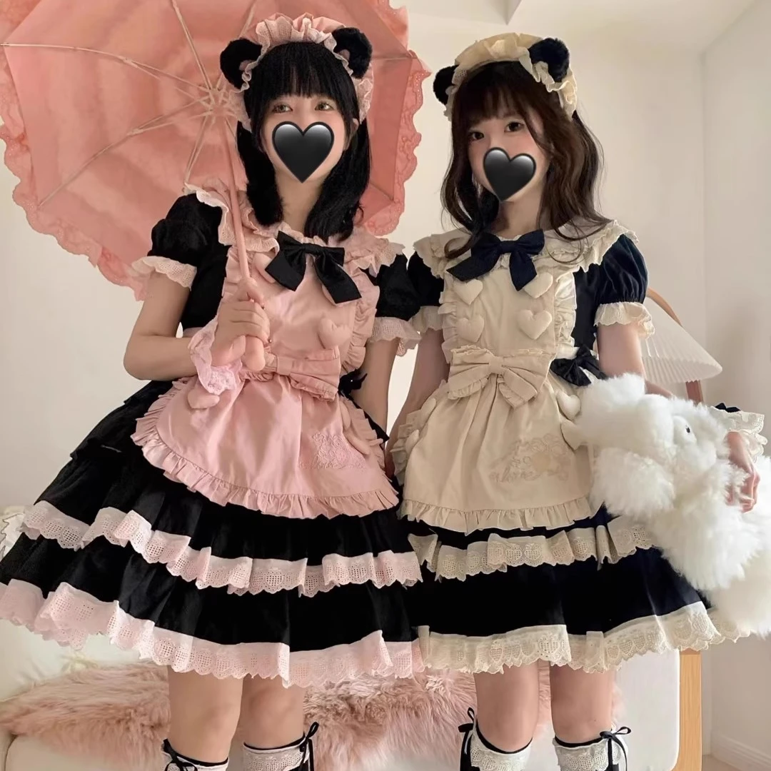 经典色现货-coco喵-原版仿棉Lolita女仆风围裙套装