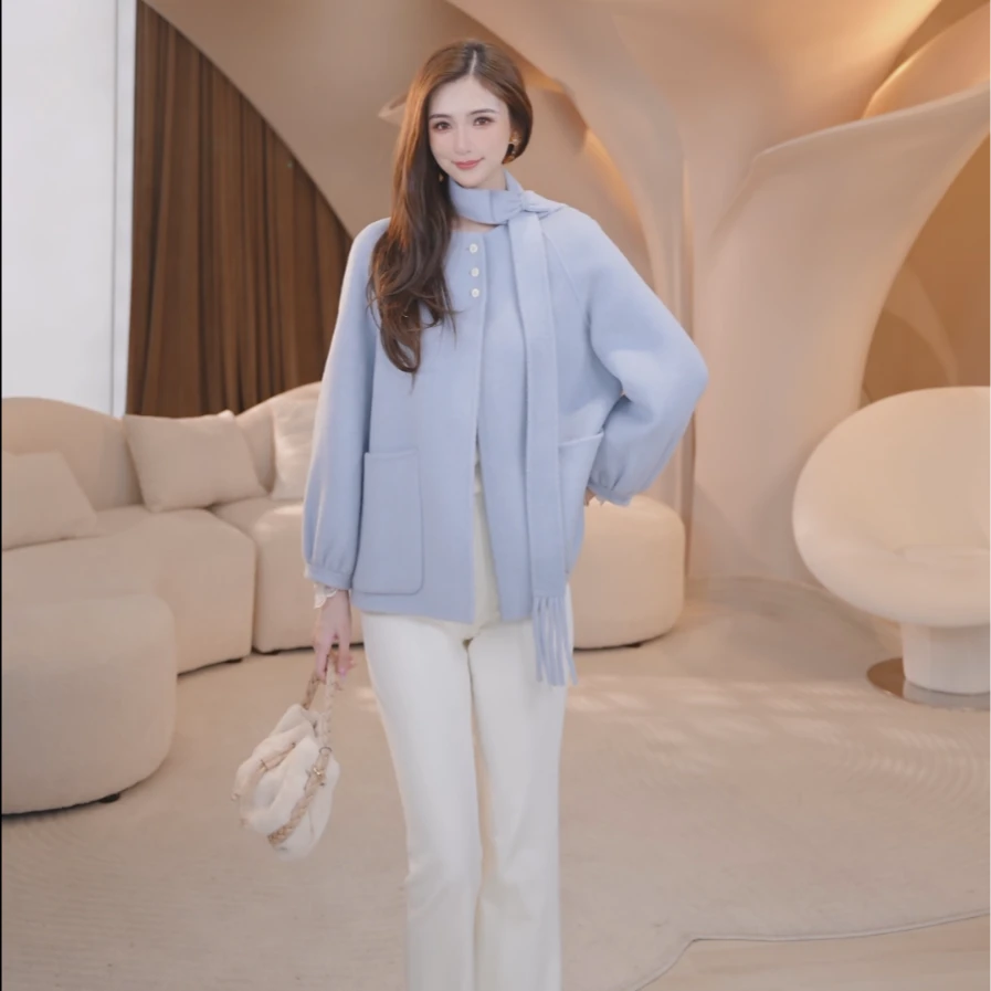 COCO BECCI【香岛巴黎】100绵羊毛经典圆领双面呢外套CFJJC3002183