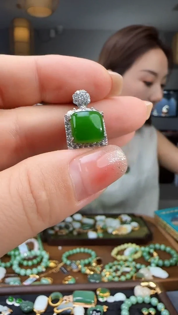 和田玉银S925镶嵌吊坠(不含链)1