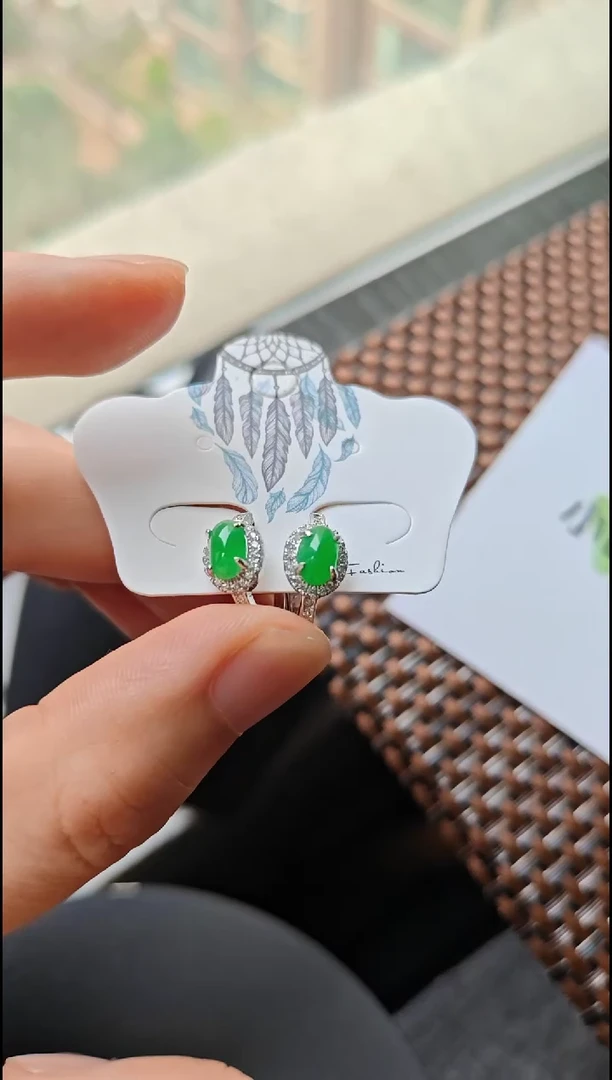 【闪购商品】翡翠耳饰银S925镶嵌翡翠 耳饰 银S925镶嵌