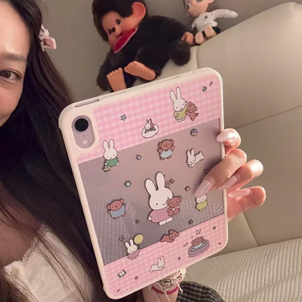 格纹米菲兔苹果ipad11平板壳air7/6保护套Pro磁吸5/4/3卡通10/9代