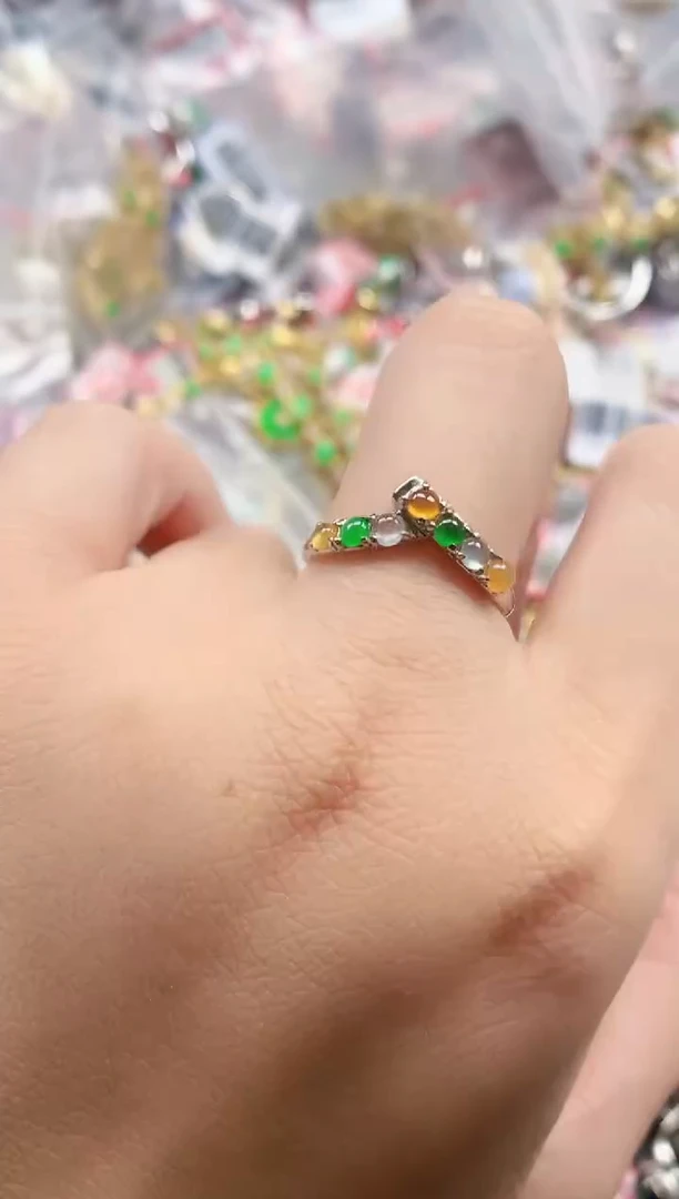 银S925镶嵌戒指翡翠天然A货缅甸翡翠