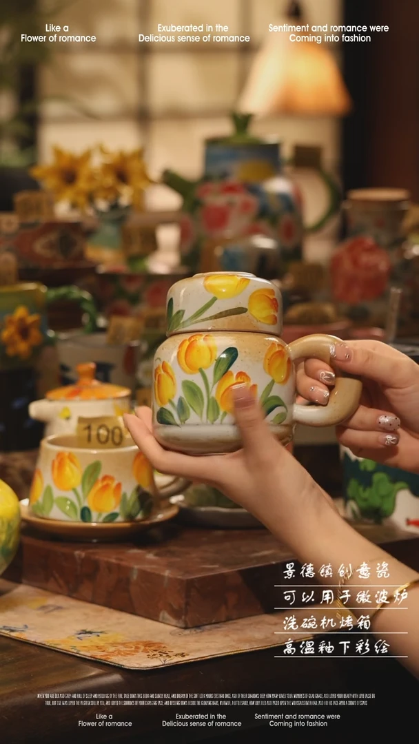 陶瓷景德镇高温手绘釉下彩设计师款式