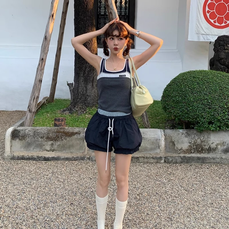 le rouge周美美 智巧拼接miu系女孩时髦百搭假三件撞色背心