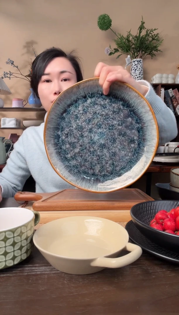 10.8英寸异形窑变大盘微瑕