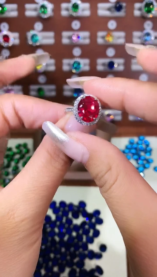 无925银鸽血红色戒指白