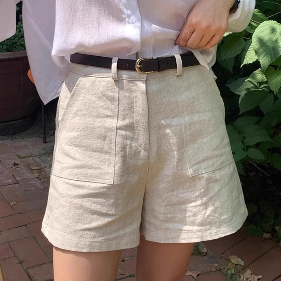 亚麻短裤女夏季新款凉感女士棉麻直筒裤百搭休闲百慕大高腰显瘦