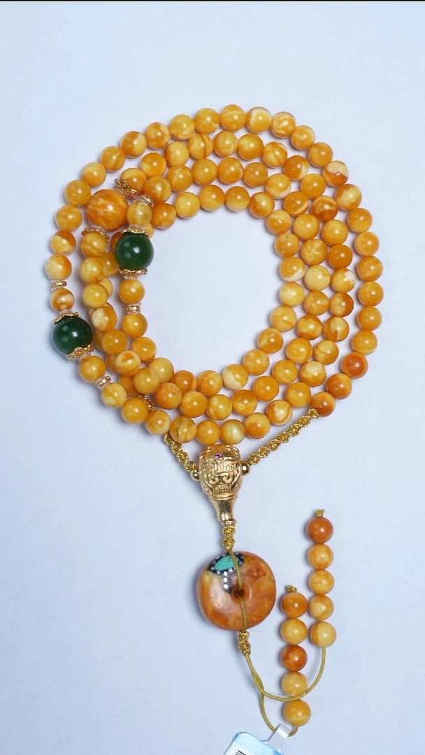 蜜蜡颈饰未镶嵌花蜡碧玉108项链5mm
