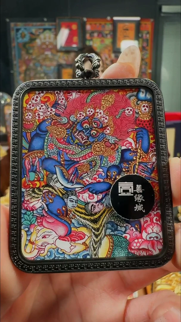 吊坠壹善缘城手绘唐卡大黑天