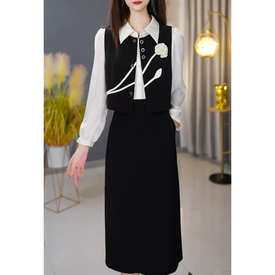 【套装定制】C251两件套连衣裙优雅气质时尚减龄休闲显瘦收腰早秋