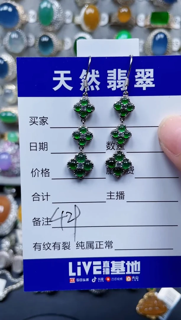 银S925镶嵌翡翠耳饰429