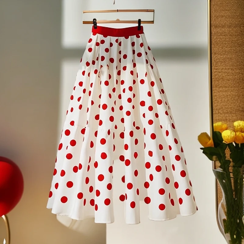 多巴胺红色波点独特超好看长款半身裙女2025新款时尚洋气爆款夏款